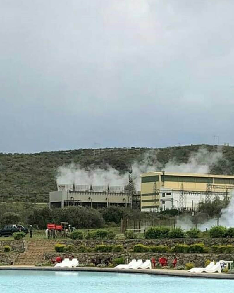 Olkarai Geothermal Spa Naivasha - view of KenGen power plant Naivasha
